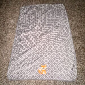 Baby Blanket Orange FOX diamond pattern Soft 38" x 28" Gray Grey